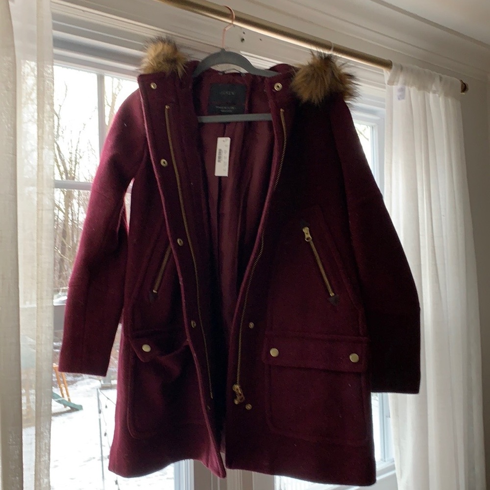 Maroon Jcrew stadium cloth coat